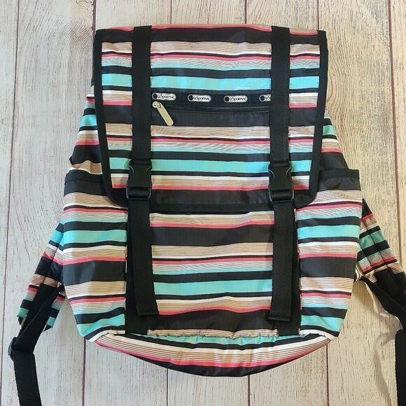 LeSportsac Tennis Stripe Journey Backpack Large NWT - Picture 1 of 11